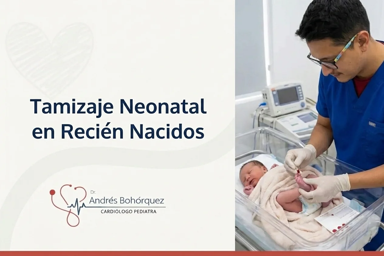 Recién nacido durante examen de tamizaje cardíaco neonatal con sensores de oximetría